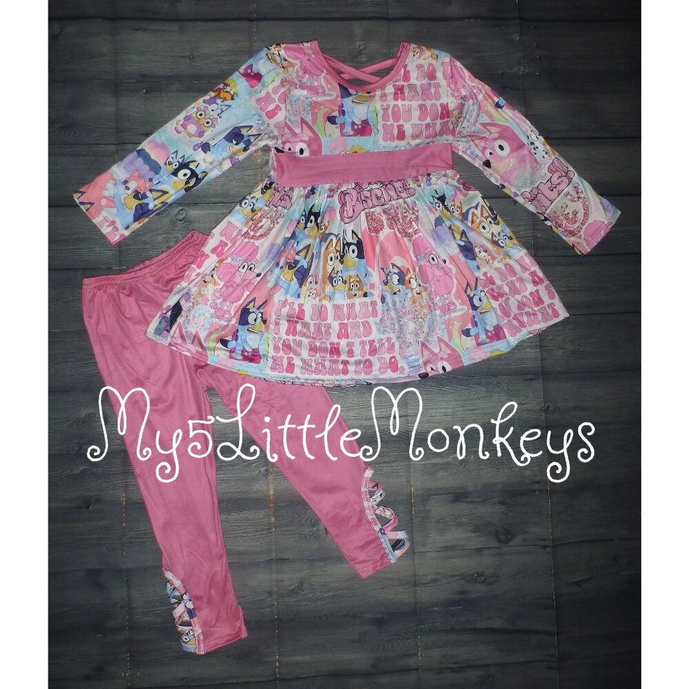 Boutique Bluey Tunic Dress & Shorts Girls Outfit Set